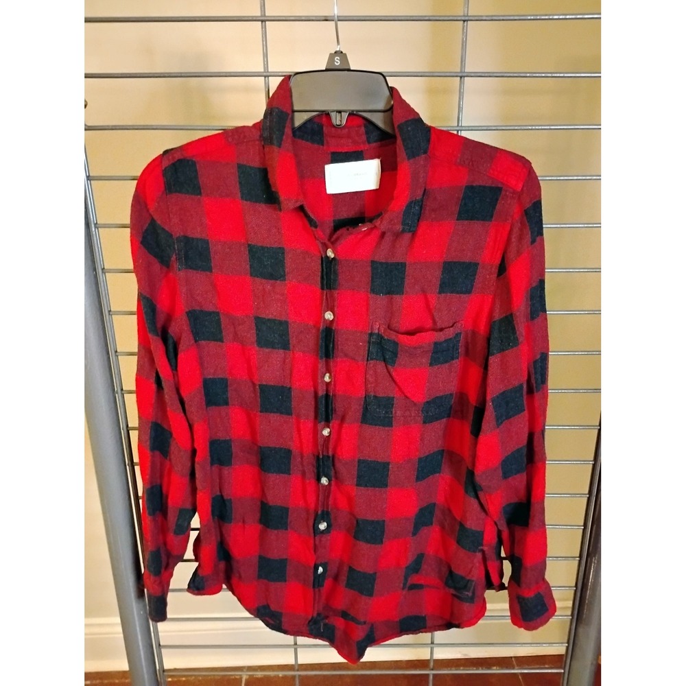Lucky Brand Womens Red Black Buffalo Plaid Flannel Button Up Shirt Small